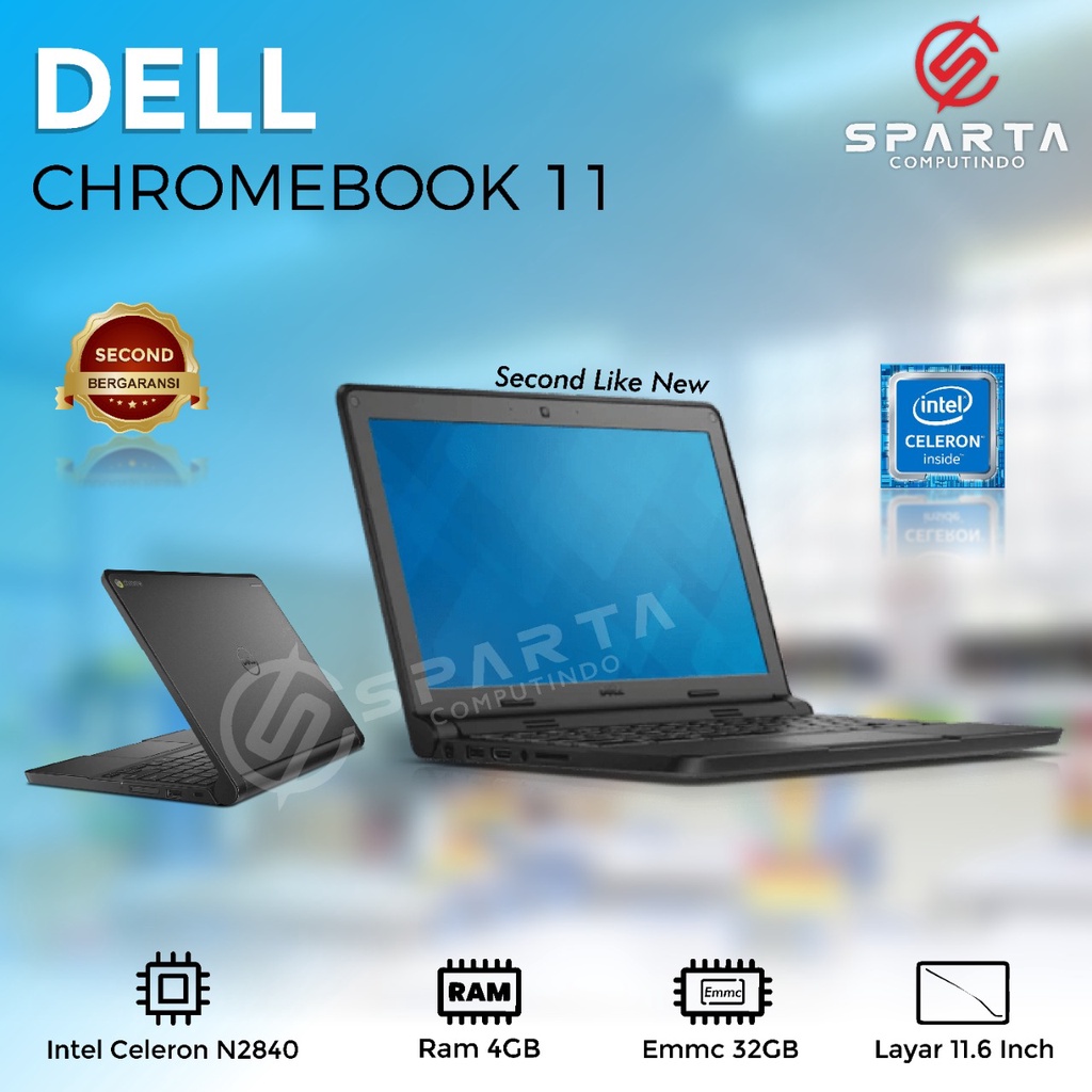 Notebook Dell Chromebook 11 Intel Celeron Ram 4 GB Emmc 32 GB layar 12 in Bergaransi