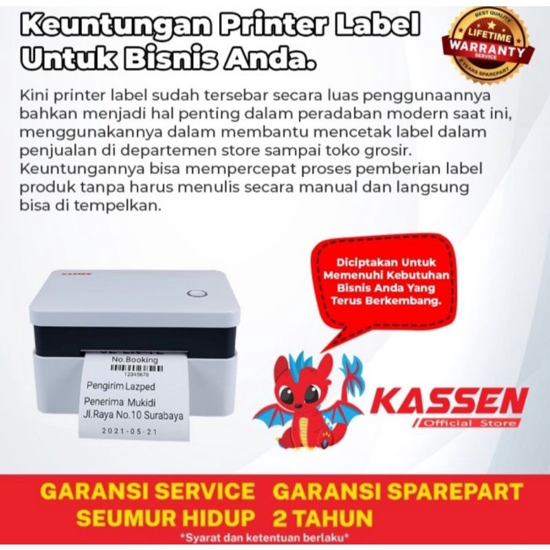 PRINTER LABEL PENGIRIMAN, BARCODE STICKER KASSEN - BLUETOOTH &amp; USB