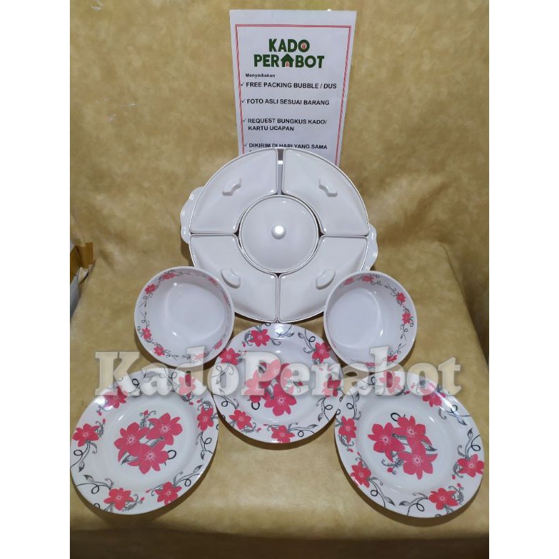 piring prasmanan kembang set- piring mangkok lauk motif kembang