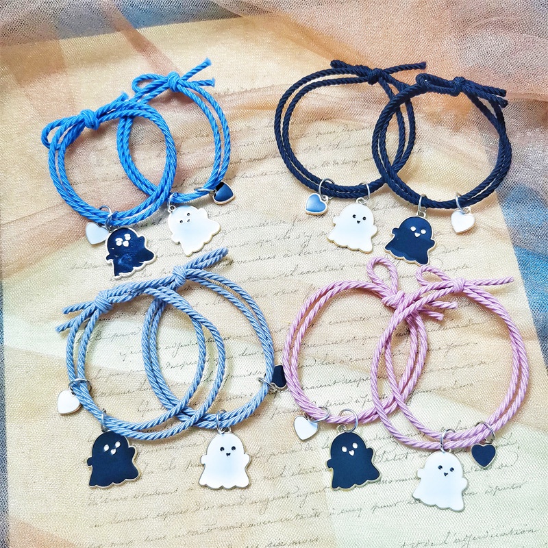 2 Pcs Lucu Hantu Pasangan Gelang Adjustable Pesona Gelang Untuk Kekasih Persahabatan Untuk Pria Wanita