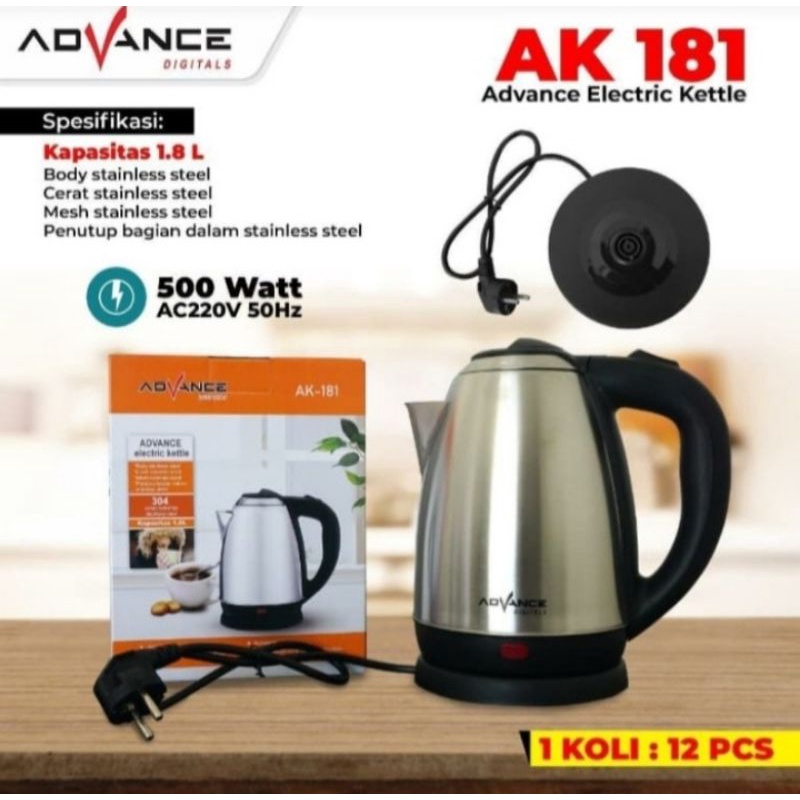 Suplier Advance Ak181 Kettle Teko Listrik 1.8 Liter Stainless EqKQwdsLWW0KO6