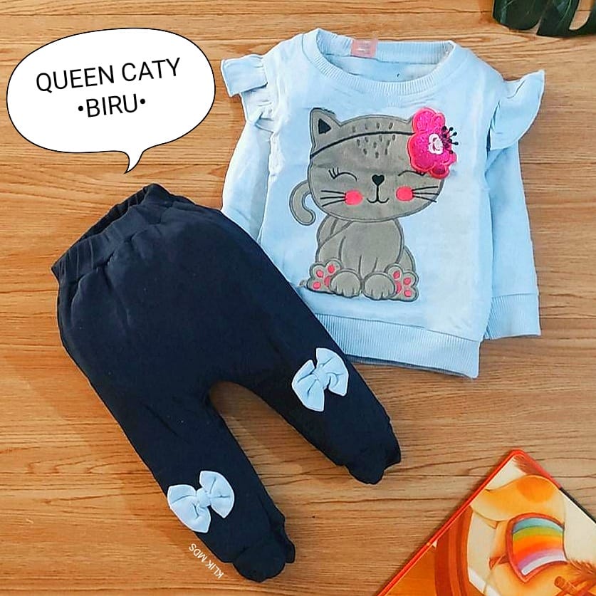 Setelan Baju Bayi Perempuan Atasan Dan Celana Motif Queen Caty 1 Ukuran Estimasi 0-9 Bulan