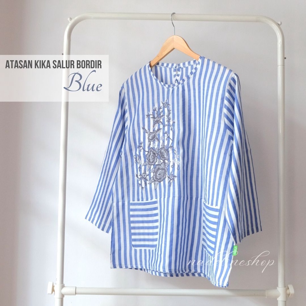 BAJU ATASAN BASIC BLOUSE WANITA MUSLIM & CASUAL - KIKA & MIRA SALUR TOP-KIKA - BLUE