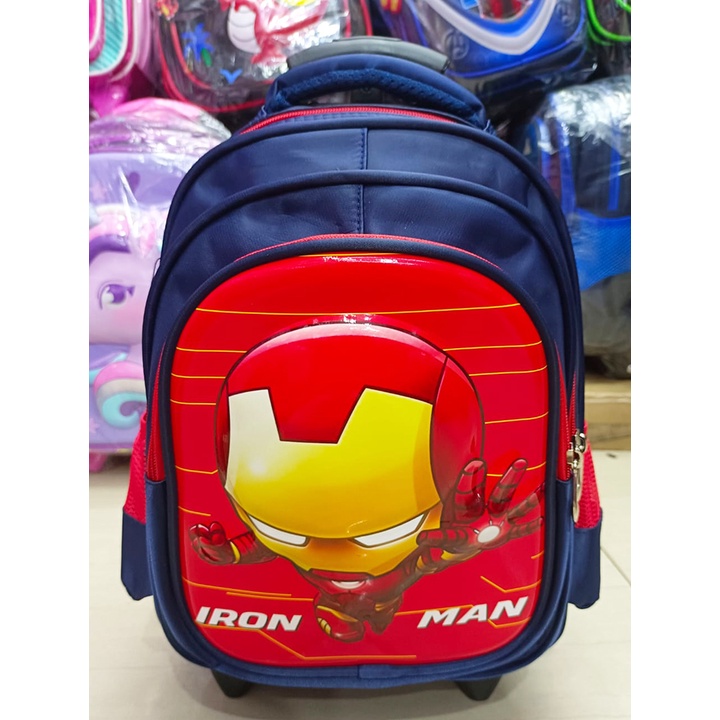 Tas DORONG Trolley Anak Sekolah TK / Play Group / PAUD SUPER JAGOAN HERO - BUAYA DINO DINOSOURUS - ROBOT ROCKET TIMBUL GLOSSY 3 RESLETING IMPORT ( Luwi Gogo Kumbang 12inch )