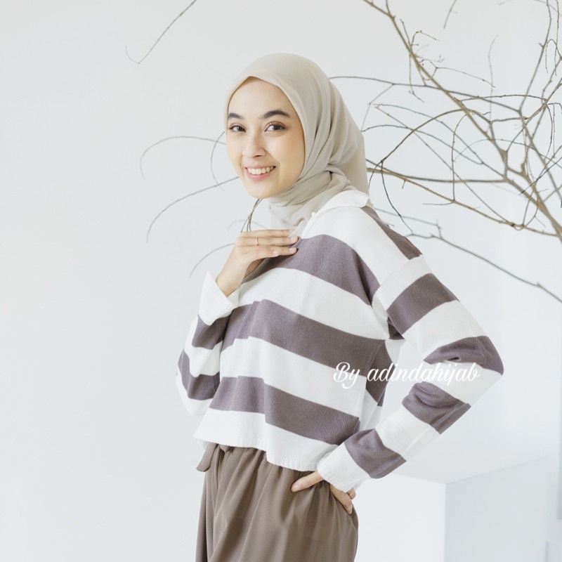 Blouse Crop Top Polo Sweater stripe byadinda rajut fuji Knit Korea