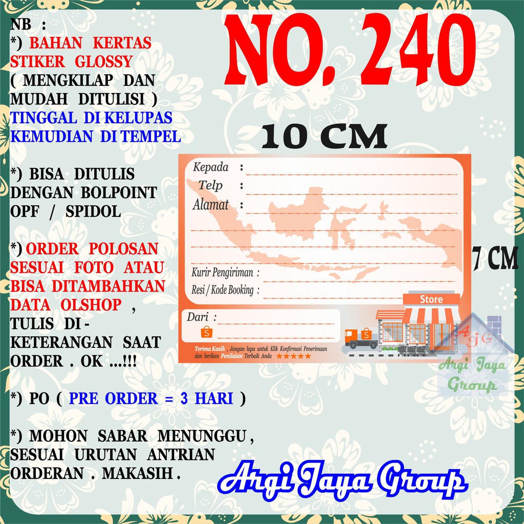 

Stiker Pengiriman - Sticker Alamat Olshop Murah Nomer 240 - 10x7 cm - Glossy