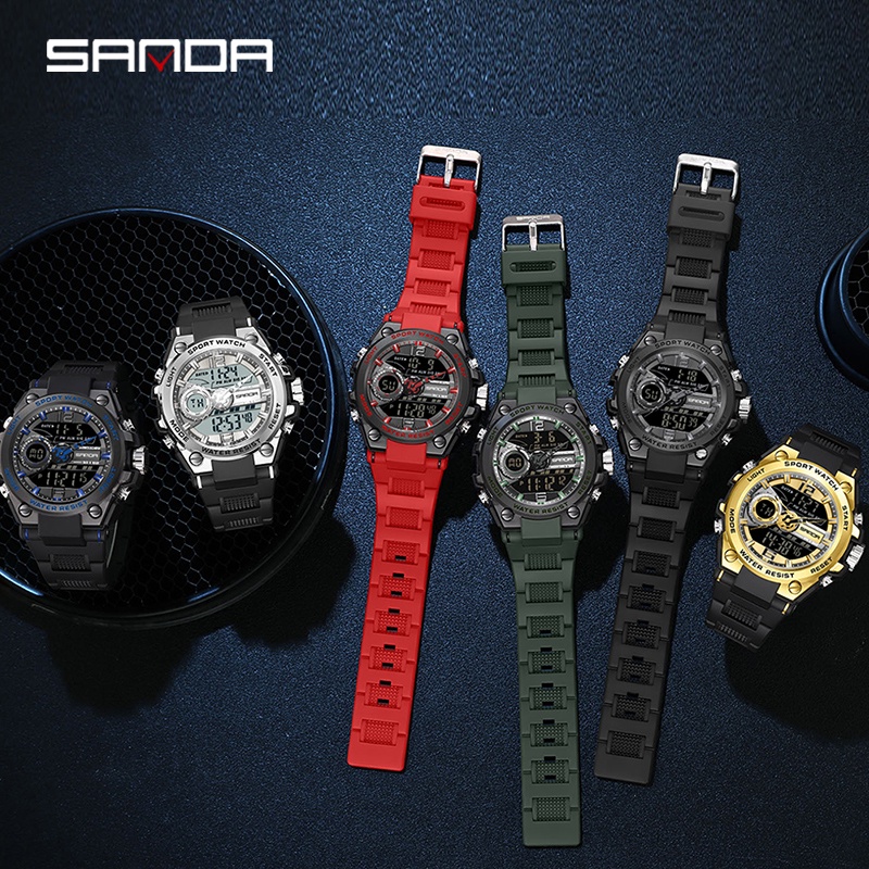 SANDA 6092 Jam Tangan Pria Digital Analog Tali Rubber Chronograph Anti Air WATCHKITE WKOS