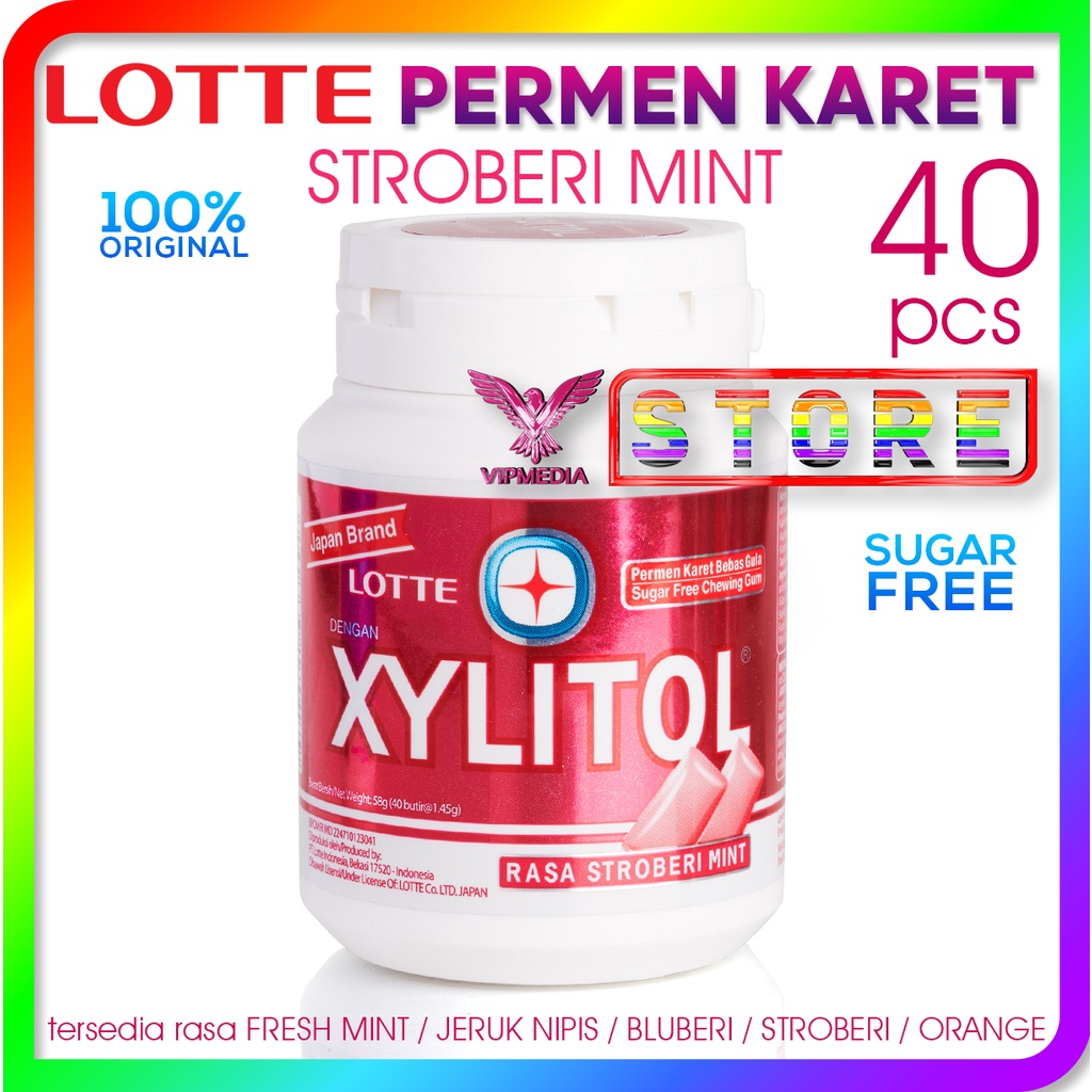 

Lotte Xylitol Permen Karet Bebas Gula STROBERI MINT - isi 40 Butir