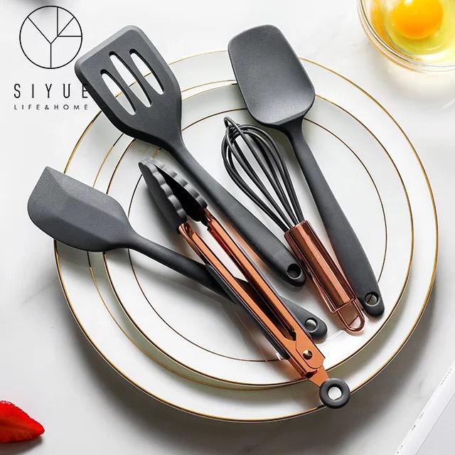 silicone kitchen utensils set mini 5in1 / alat masak set spatula egg beater shovel scraper silikon