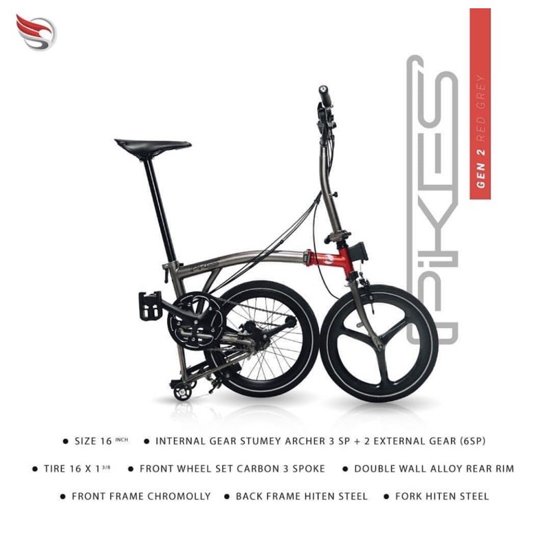 Sepeda Lipat Element Pikes Gen2 trifold Garansi resmi 2x3s SNI CJ COD cicilan kredit 20 inch gen 2-2