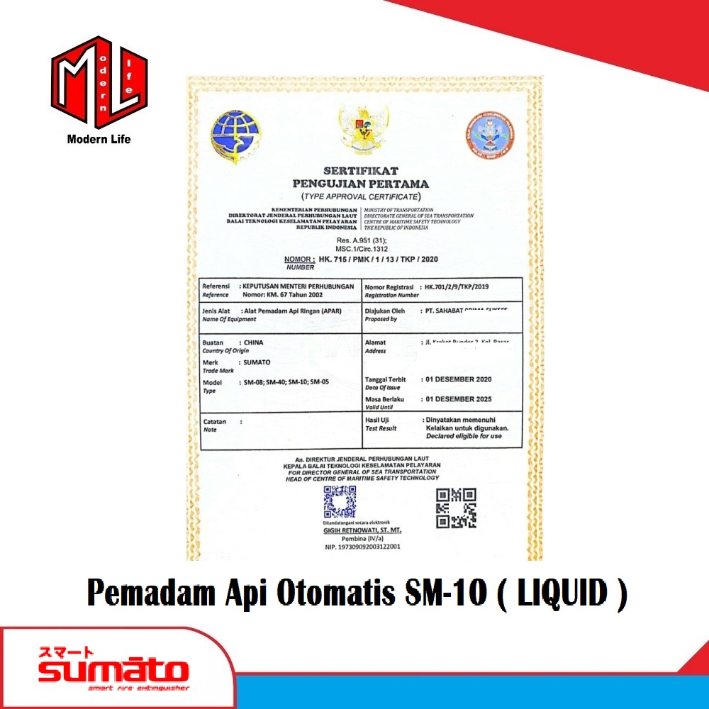 SUMATO SM-10 ORIGINAL ALAT PEMADAM API OTOMATIS APAR LIQUID API SM10