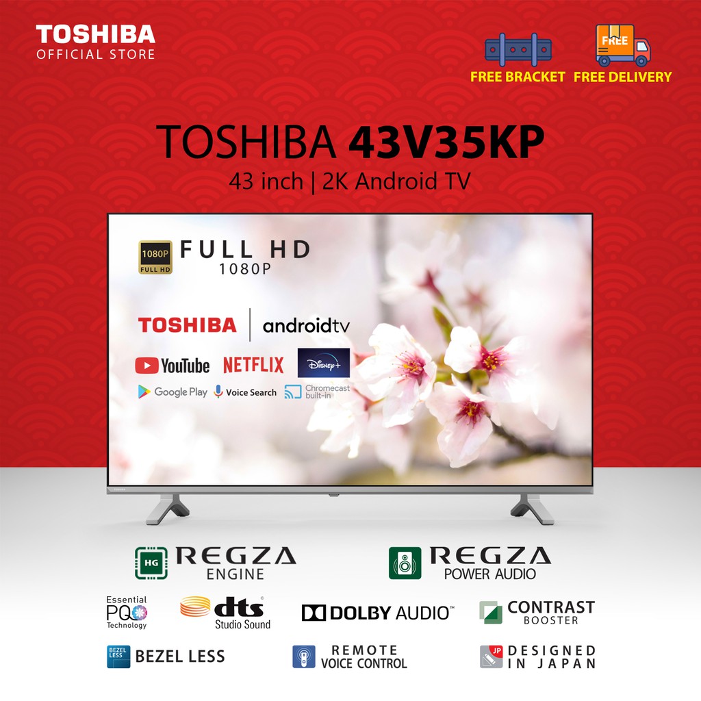 TOSHIBA 43 INCH FHD 1080 ANDROID SMART TV - 43V35KP (FREE BRACKET