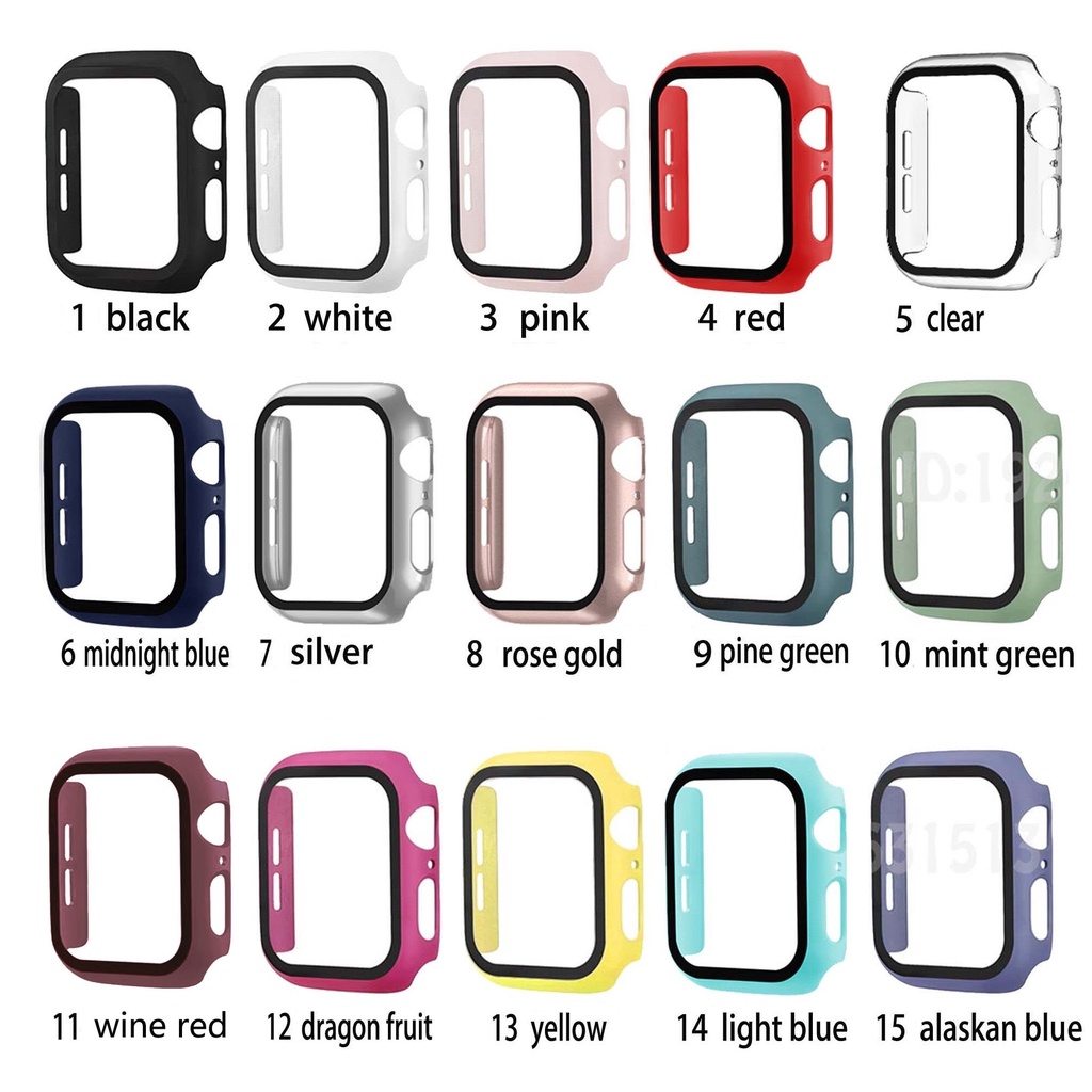 (warna 1-8) cakupan penuh hard PC case dengan pelindung layar kaca tempered kompatibel untuk Apple Watch 45mm 41mm 44mm 40mm 42mm 38mm Seri 8/7/SE/6/5/4/3/2/1