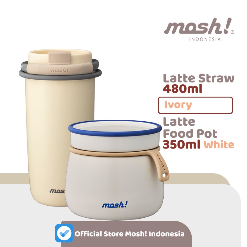 Mosh Straw Latte Tumbler 480ML IVORY & Mosh Food Pot 350ML WHITE