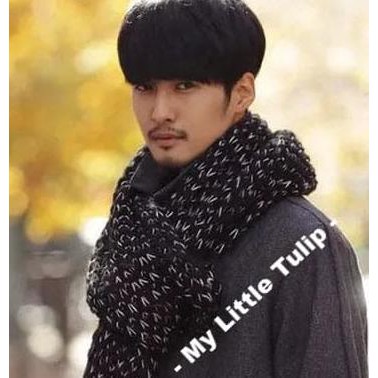 Syal Unisex Pria Wanita Syal Leher Rajut Hitam Putih Modern Style Unik .Deevagrosir.Olshop