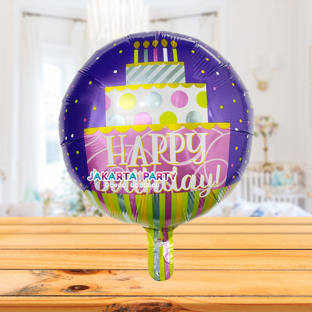 Balon Bulat HBD #10 / Balon Foil Happy Birthday / Balon Motif HBD