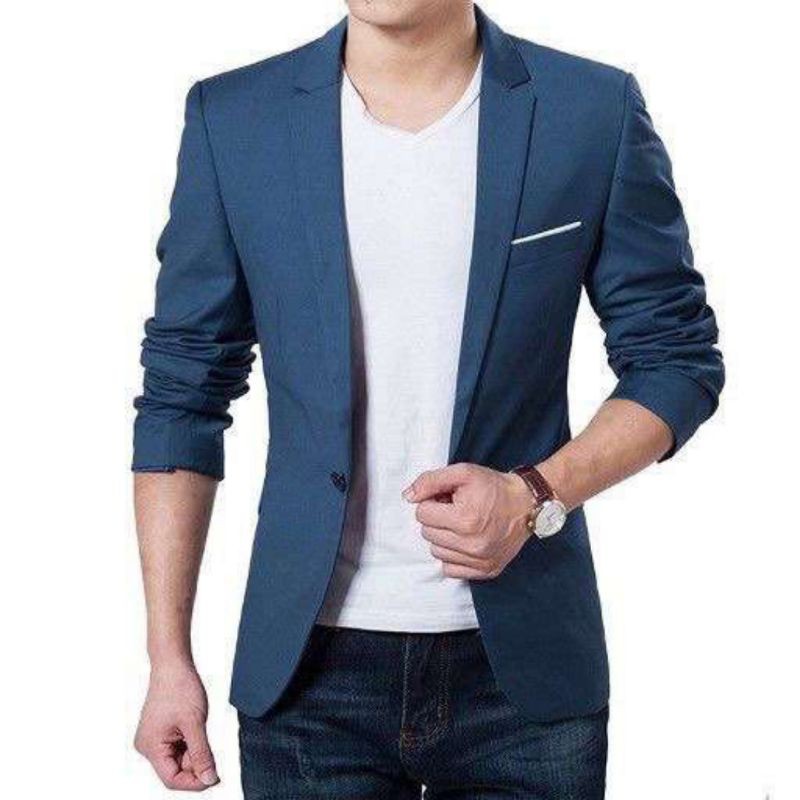 [blazer hugo navy OT] blazer pria katun stretch navy