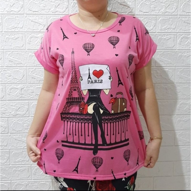 KAOS JUMBO GIRLS I LOVE PARIS HARGA GROSIR/KAOS WANITA DENGAN HARGA MURAH MERIAH