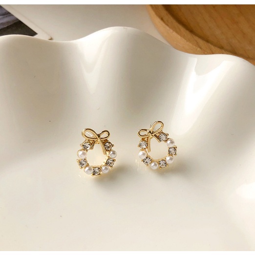 ANTING KOREA TUSUK TITANIUM ANTING WANITA GIWANG MUTIARA RETRO ELEGANT AKESORIS FASHION ANAK PEREMPUAN ANT46