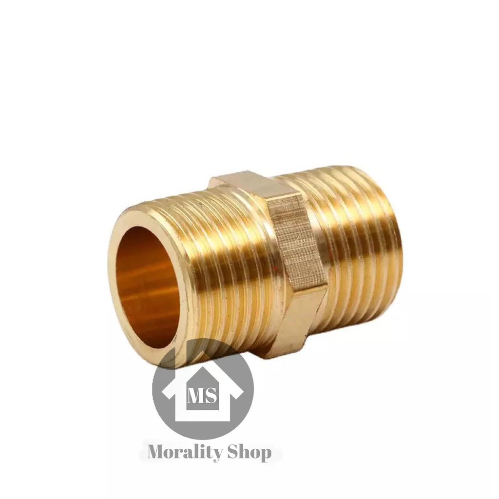 Double Nepel 1/2 Inch KUNINGAN MURAH DNK12- Dobel Nepel 0.5 Inch Fitting nipple brass Kran Pipa K14A