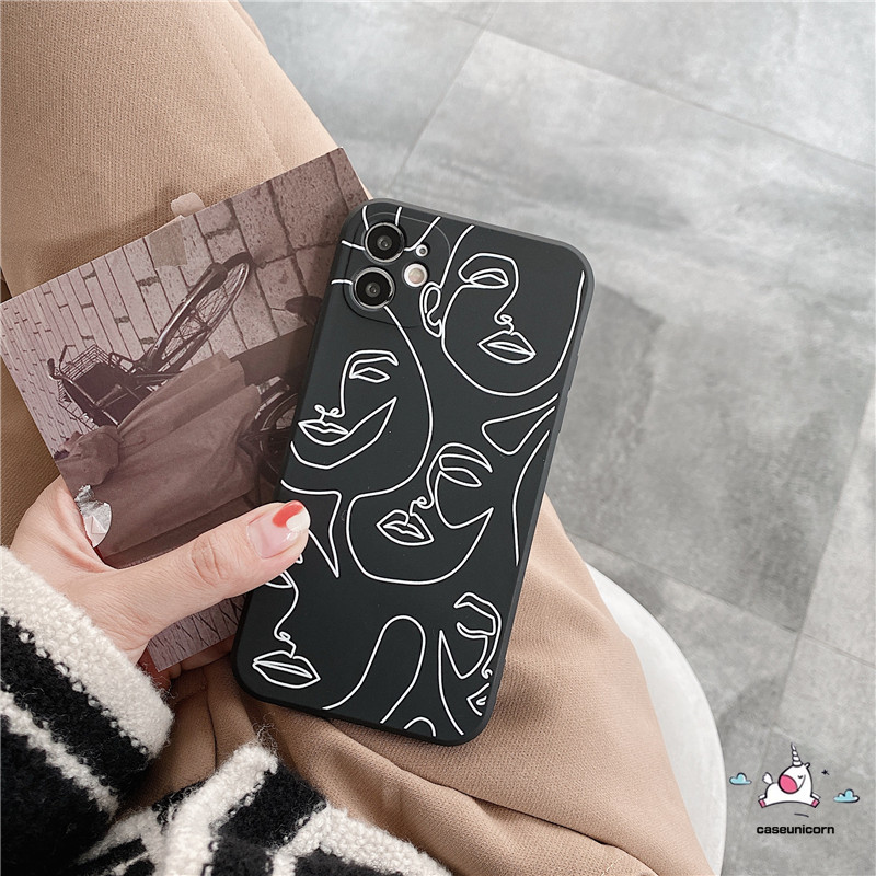 Soft Case Motif Ilustrasi Wajah Hitam Matte Untuk Iphone 11 11pro 12 13 Pro Max 6 6s 7 8 Plus X Xr Xs Max Se 12