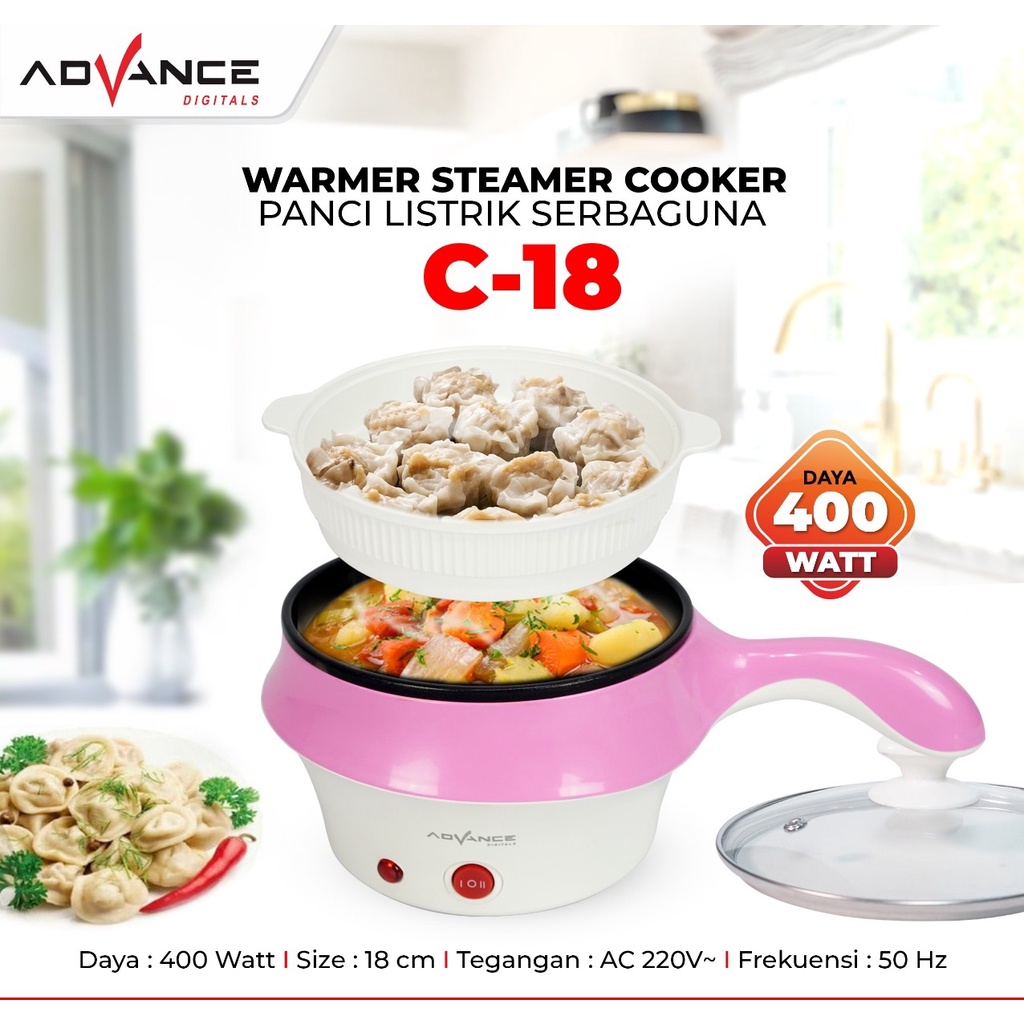 Panci Listrik Serbaguna Advance C18 Warmer Steamer Cooker  18CM Garansi Resmi