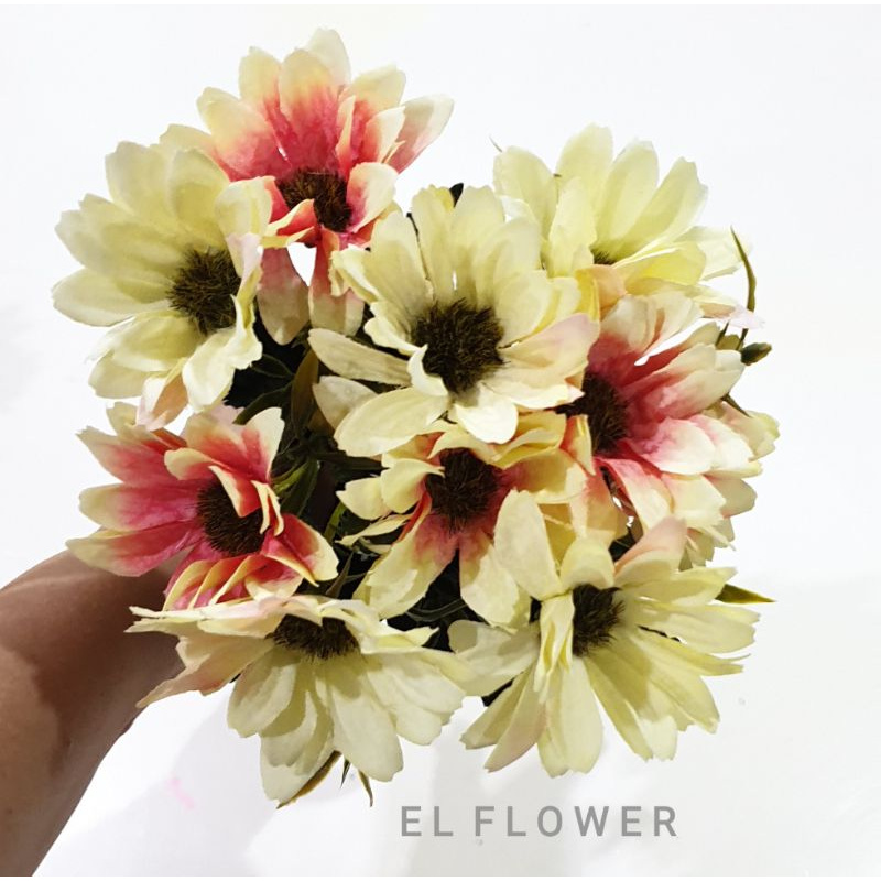 Bunga Aster Krisan 10 kuntum Bunga Artificial Dekorasi-Pink gradasi