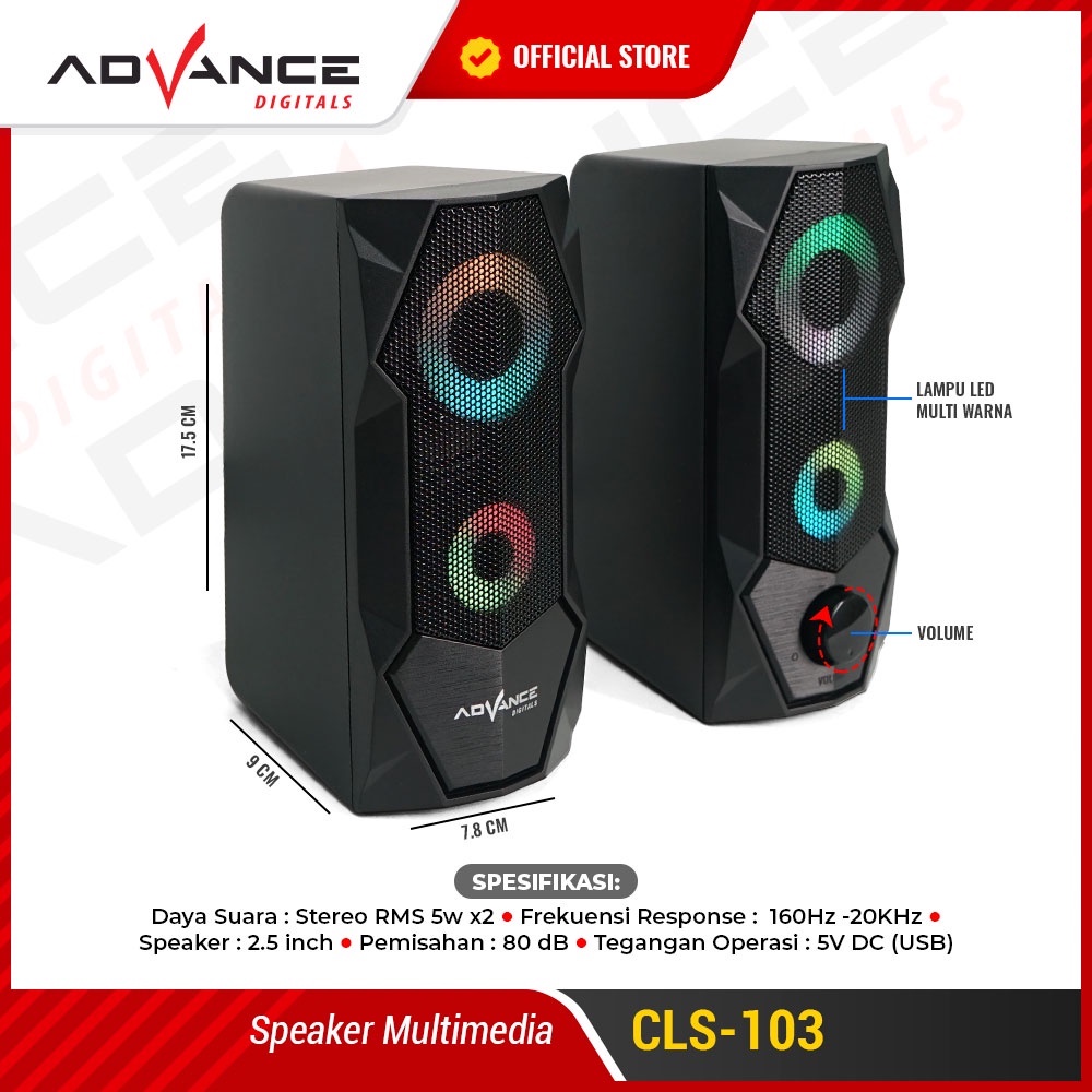 【Garansi 1 Tahun】Advance CLS-103 RGB Gaming Speaker Powerful Bass  Sound Colorful Light Speaker