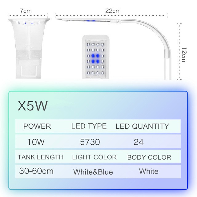 Lampu Aquarium LED VIRGO / Super Slim Clip On 10W 5730K - X5 - White