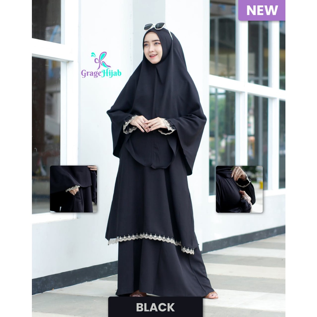 Gamis SET khimar syari Haura renda cantik itycrepe premium seragaman pengajian komunitas