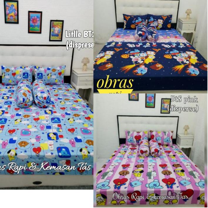 DISKON  9.9 SPREI KARET SPREI HOMEMADE DAN SPREI RESLETING SARUNG KASUR BUSA MOTIF BT21 BTS pink [KO