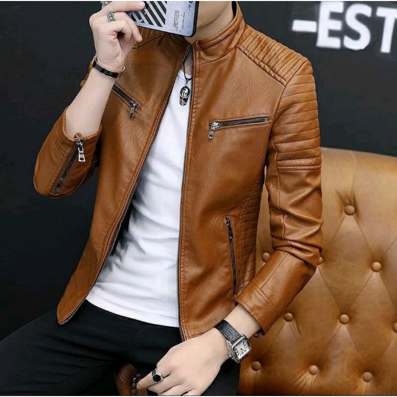 (New Trend) Jaket Kulit Pria Premium Original Elegant Brownie ARL 033 Silverstone RFLA Ariel Noah