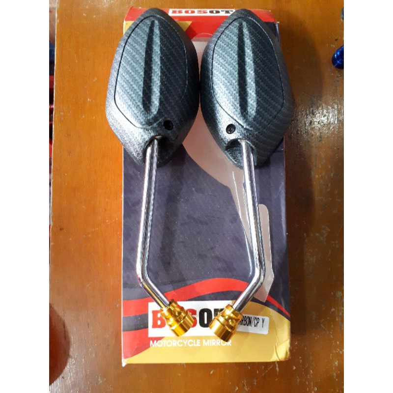 Kaca Spion Standar Beat Karbon Hitam Monel CNC Tangkai Chrome Panjang Import