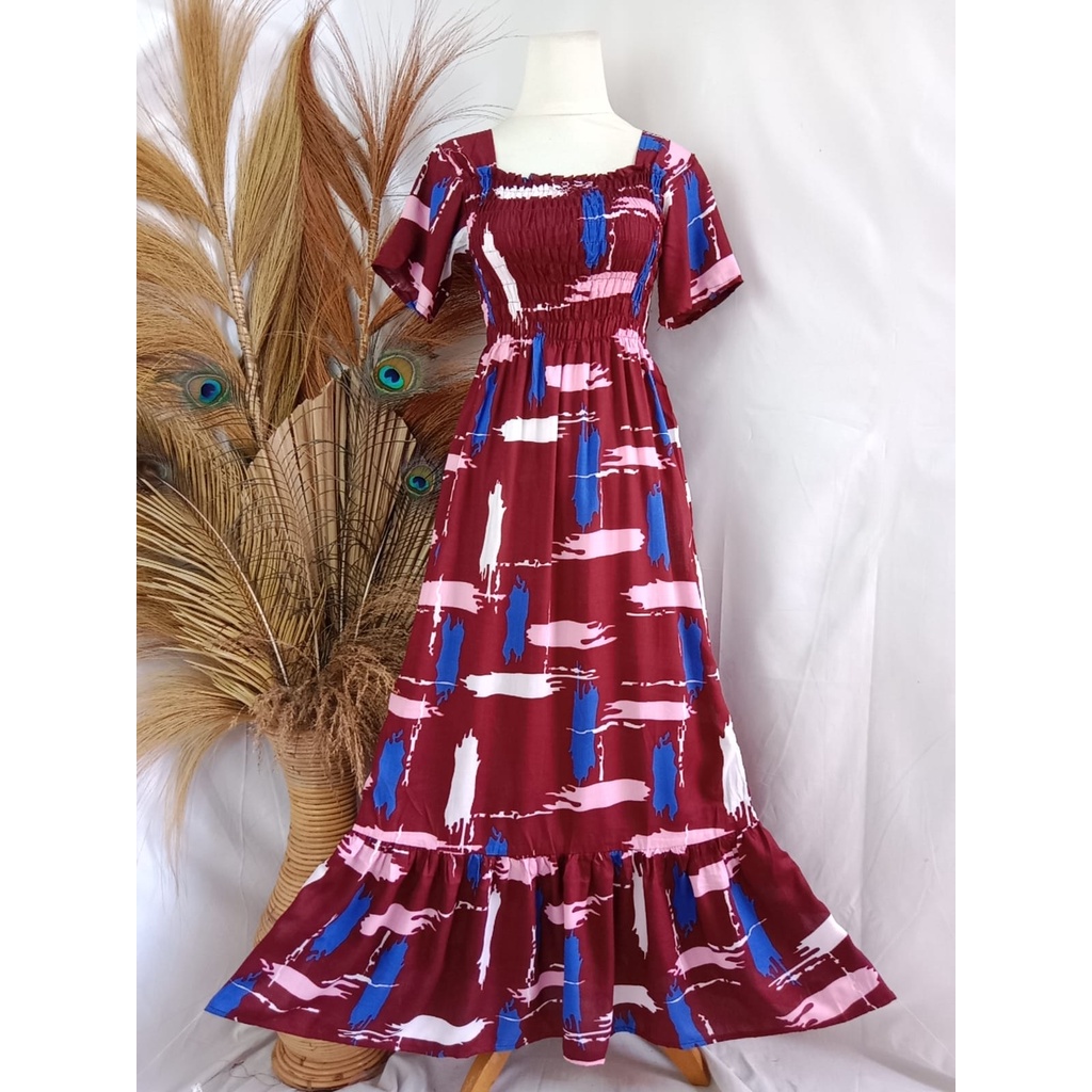 VANESSA REMPEL/ DASTER KERUT DADA REMPEL / DASTER SMOK-ABSTRAK MAROON