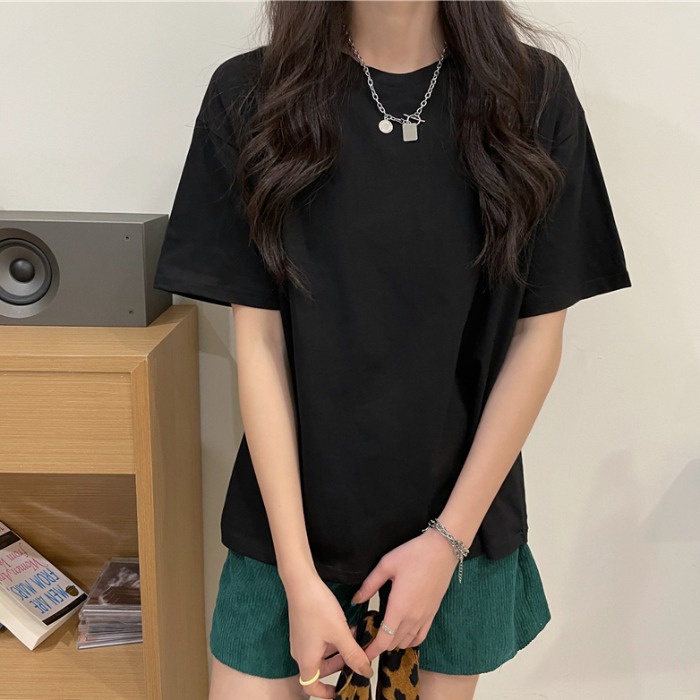 [chaoo.id] korean style atasan wanita/atasan warna putih/baju atasan Loose wanita /atasan kaos atasan wanita/Printed T-shirt/ kaos atasan baggy wanita