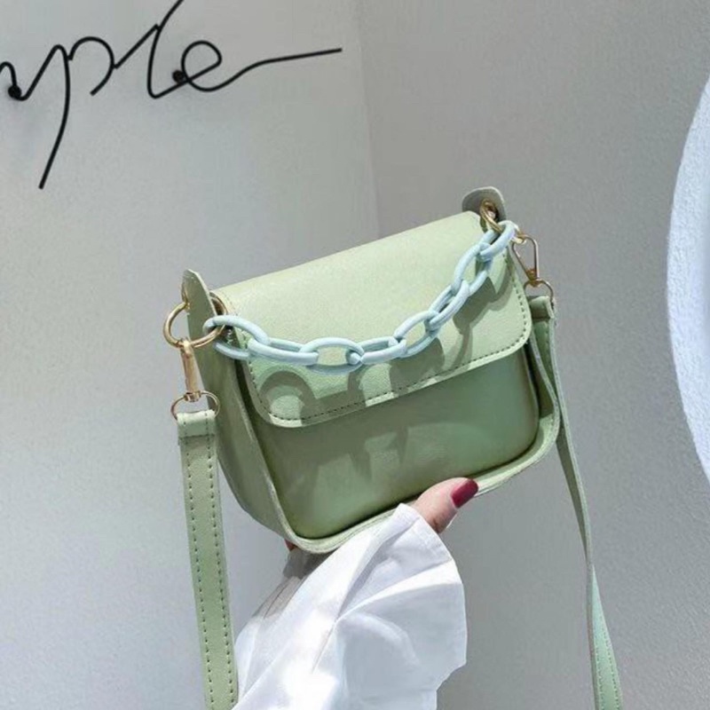 Melody Sling Bag / Tas selempang import wanita murah kekinian rantai sage green fashion korea style 