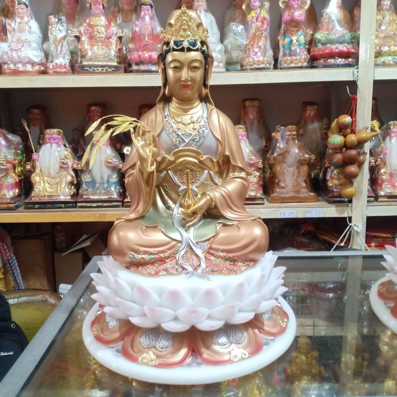 patung dewi kwan im marmer teratai full uk 16 inch