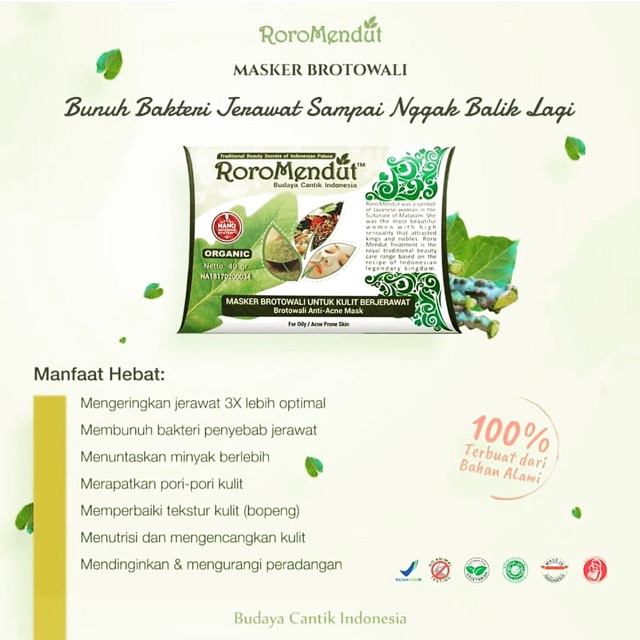 Roro Mendut Masker Brotowali Untuk kulit Berjerawat