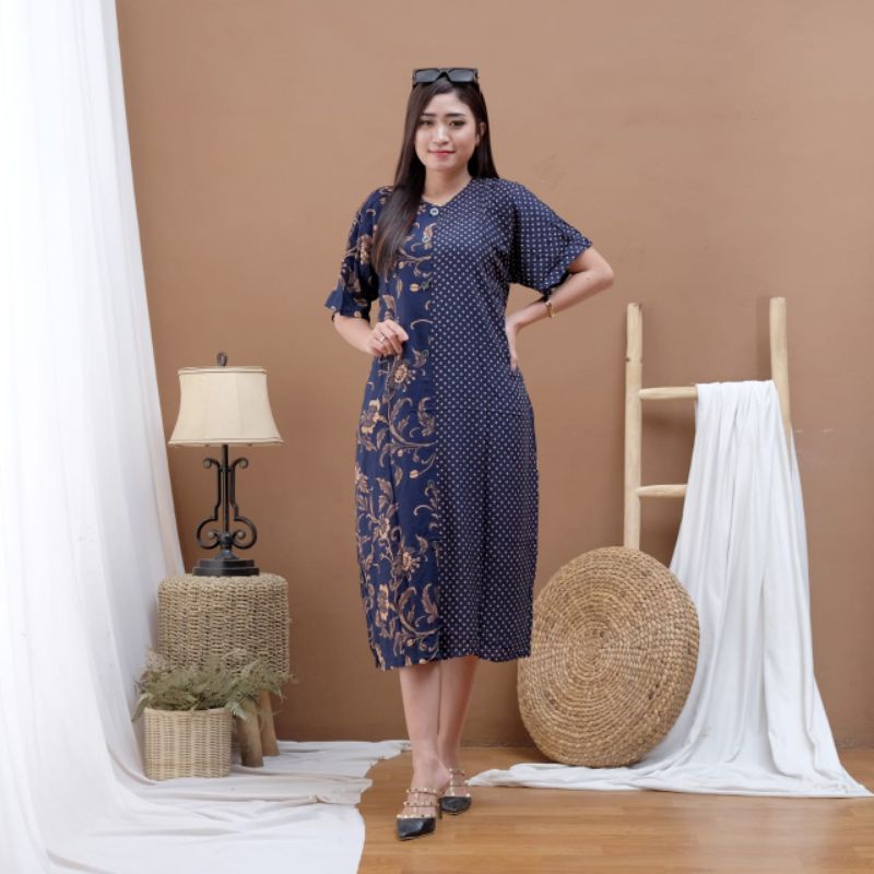 DASTER POLKA BUNGA FASHION SANTAI WANITA