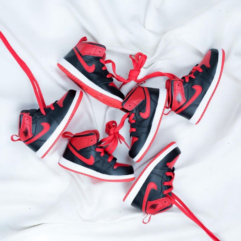 AIR JORDAN 1 MID BLACK RED TODDLER KIDS ORIGINAL