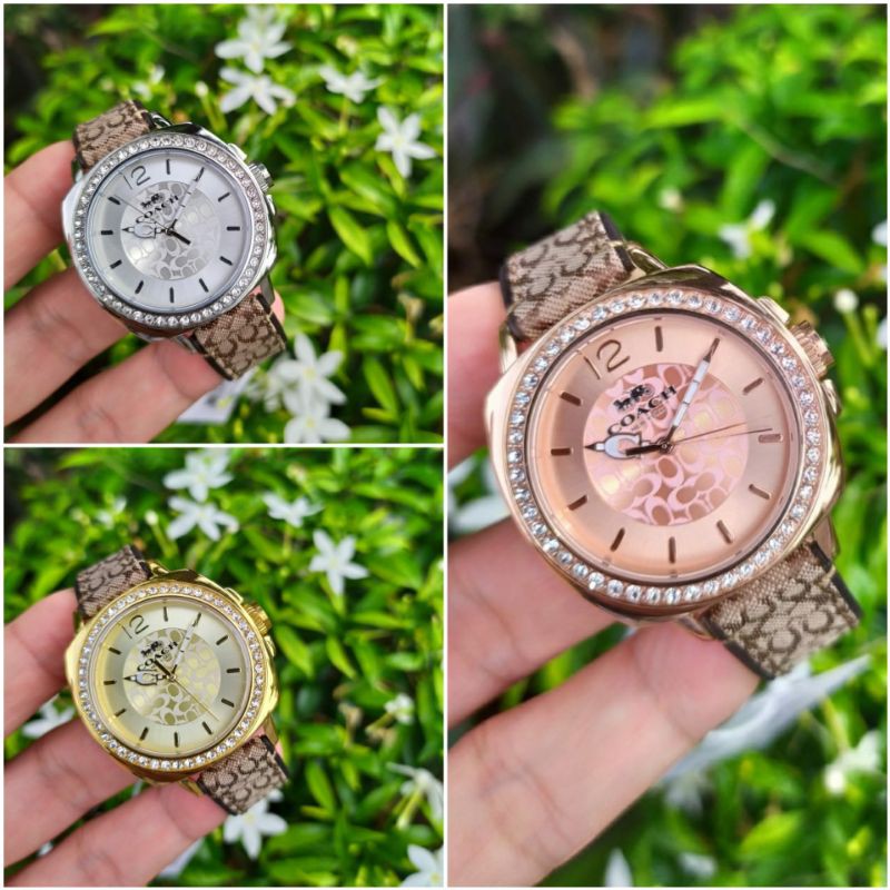 Jam Coach wanita Kulit motif | Coach permata diamonds leather