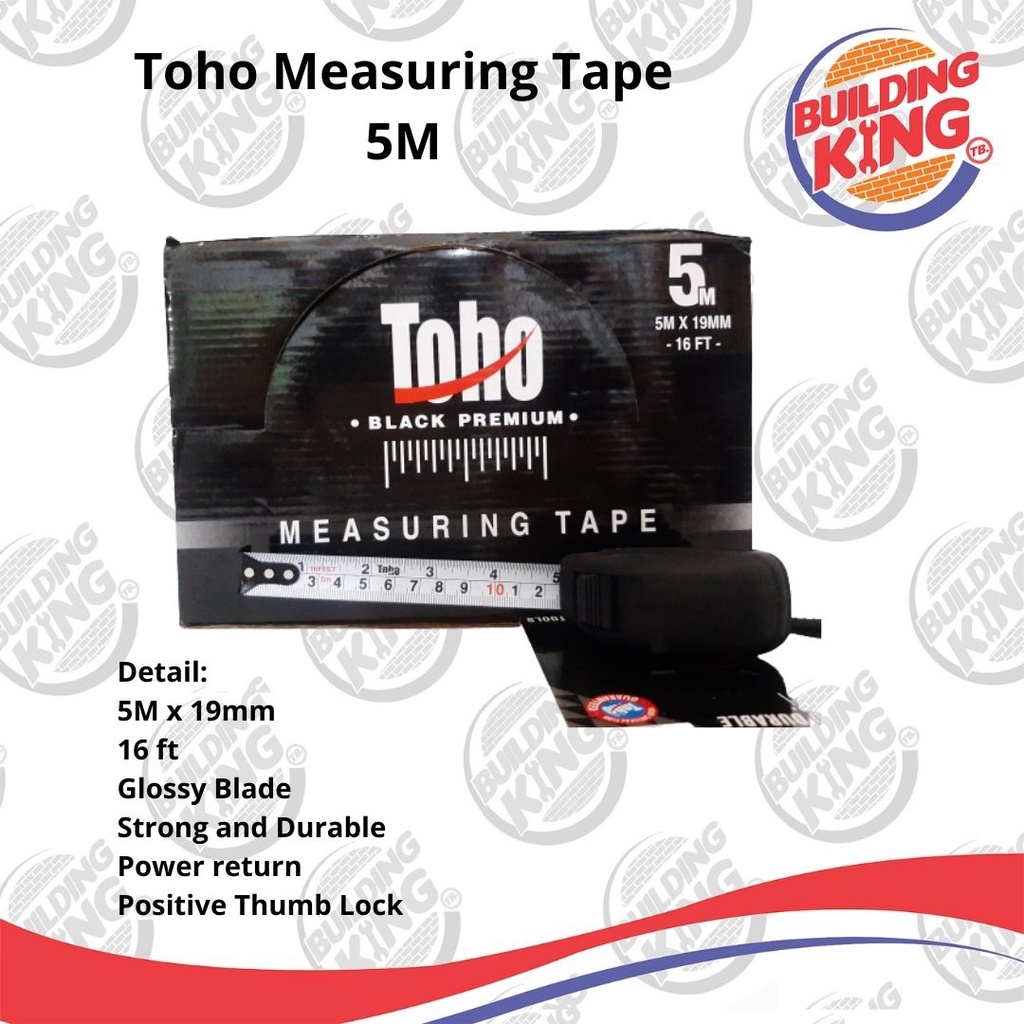 TOHO Meteran Tukang Measuring Tape 5m / 5 meter Premium Black