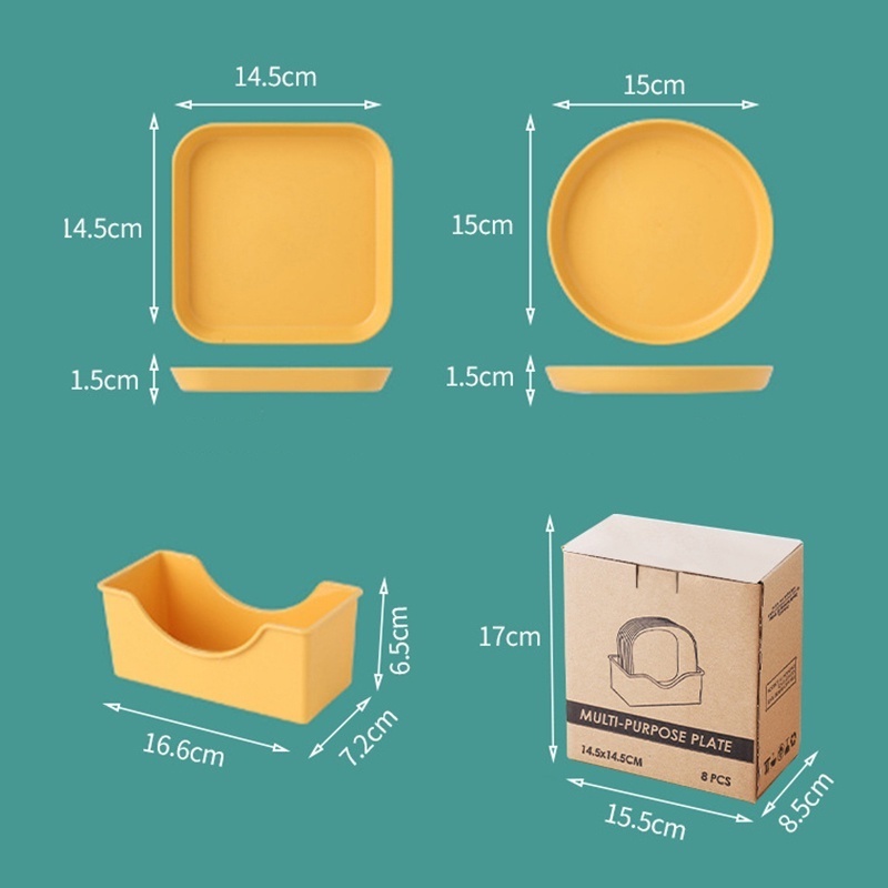 9 Pcs / Set Piring Plastik Bentuk Kotak Melingkar Dengan Rak Untuk Makanan Ringan