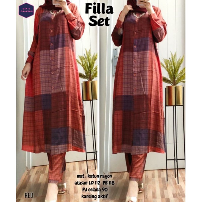 FILLA SET BY VINS SETELAN BAJU RAYON TUNIK KULOT CELANA