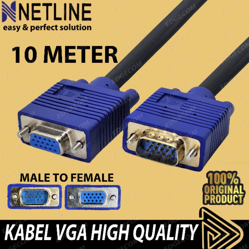 NETLINE Kabel VGA Male to Female 10 Meter HIGH QUALITY