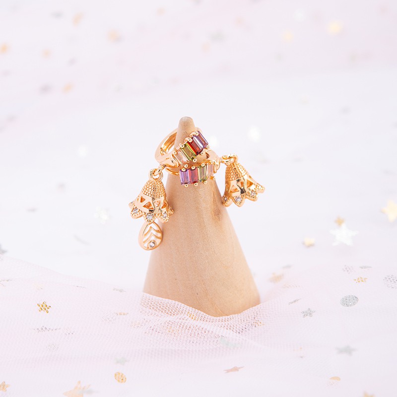 [√COD]A-245 Anting wanita grosir murah dengan batu permata berlapis emas DIY lonceng kecil-3