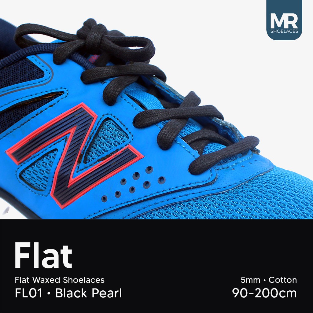 MR Shoelaces FL01 Black Pearl - Tali Sepatu Lilin 5mm Gepeng Flat Pipih (Waxed Laces) 90cm 120cm 150cm 180cm 200cm - Premium Shoelace