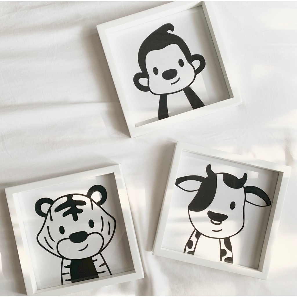 SQUARE ANIMAL PRINT - WOOD FRAME PRINT - WALL DECOR - KIDS ROOM DECOR - WALL ART - PRINTED POSTER