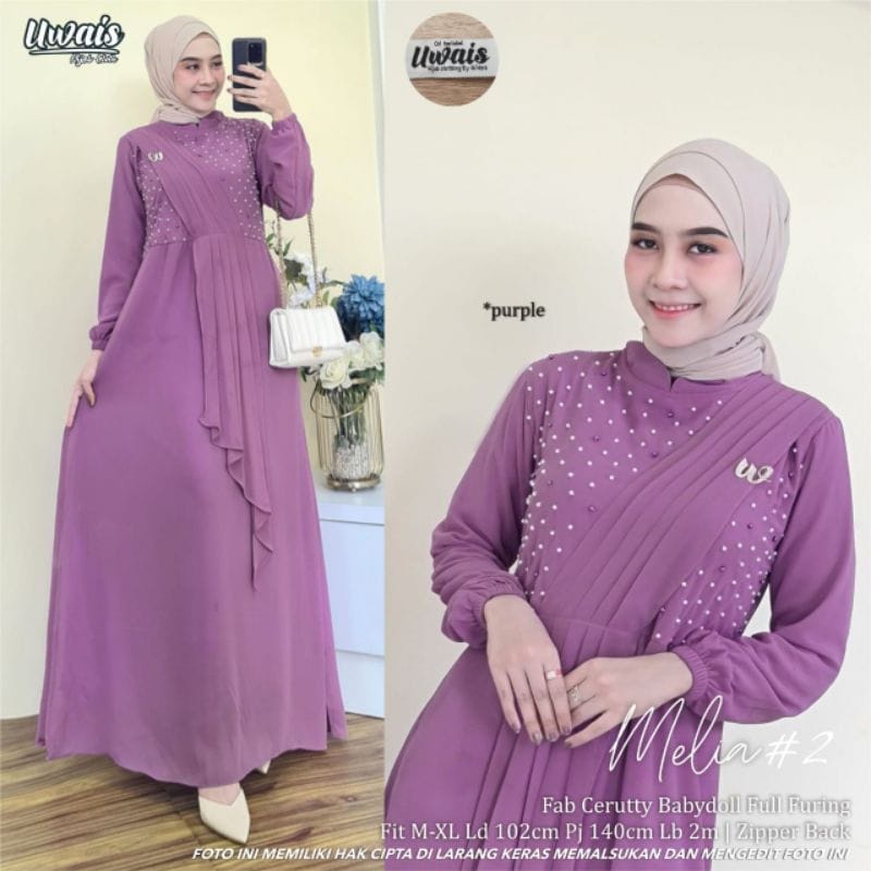 Melia #2 Dress Kondangan Baju Wanita Gamis Ceruty Babydoll Long Dress Muslim Fashion Wanita Gamis Pesta Mewah Elegan