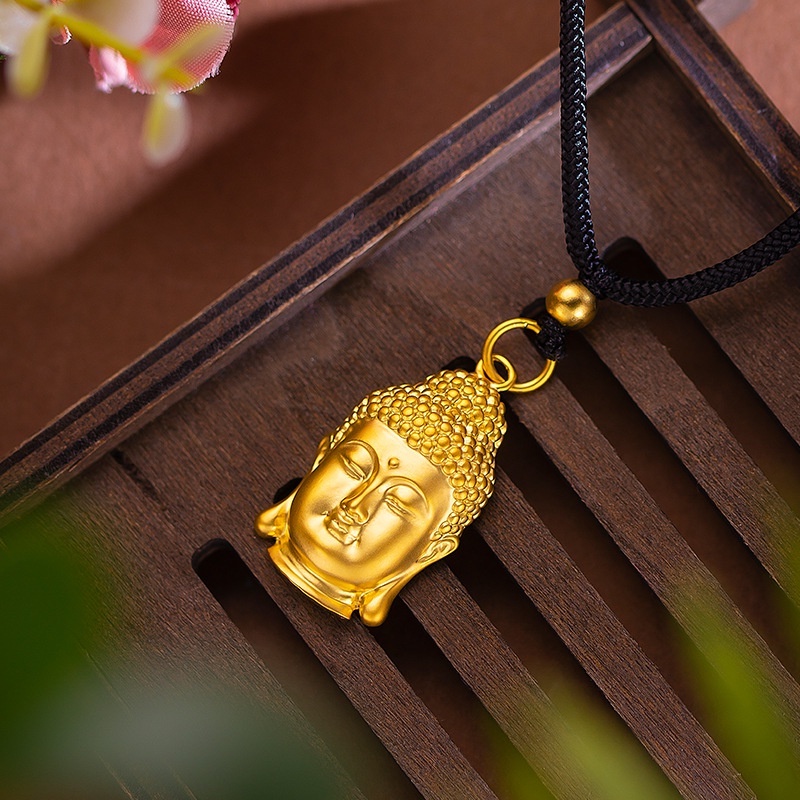 Goldkingdom Fashion Perhiasan Emas Asli Kadar 375 Bangkok Aksesoris Ready Stock Lapis Emas Unisex Mutiara Nikel Perdamaian Buddha Kepala Liontin Buddha Kalung